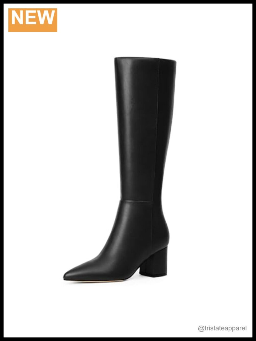 Women's Knee High Boots Pointed Toe Chunky Low Heel Faux Leather Long Tall Boots